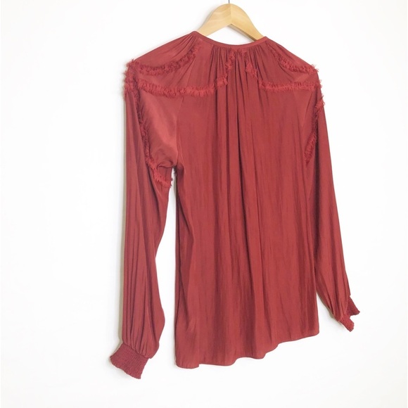 Ramy Brook Burgundy, red silk keyhole, front blouse - Picture 5 of 8